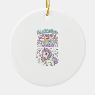 Unicorn Kisses and Rainbow Wishes Cute Pastel Grap Ceramic Ornament