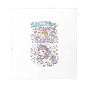 Unicorn Kisses and Rainbow Wishes Cute Pastel Grap Notepad