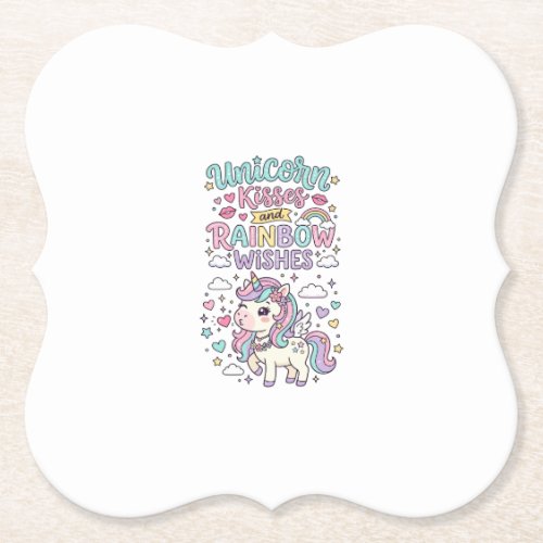 Unicorn Kisses and Rainbow Wishes Cute Pastel Grap Paper Coaster
