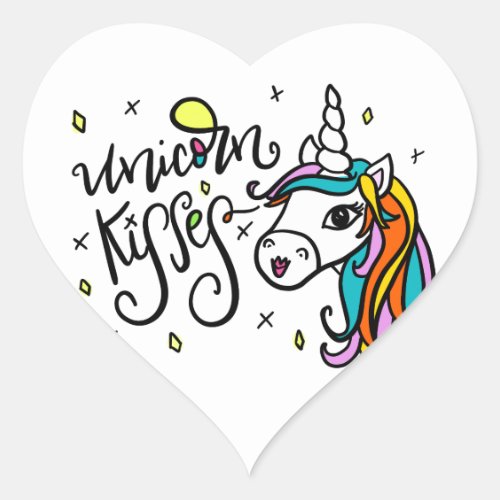 Unicorn Kisses hand_drawn Heart Sticker