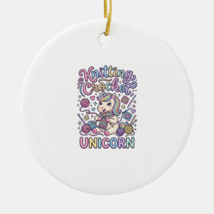 Unicorn Knitting Crochet Unicorn Charming White Ba Ceramic Ornament