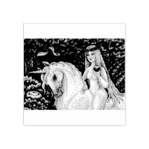 UNICORN, LADY GODIVA, GARDEN OF EDEN RUBBER STAMP