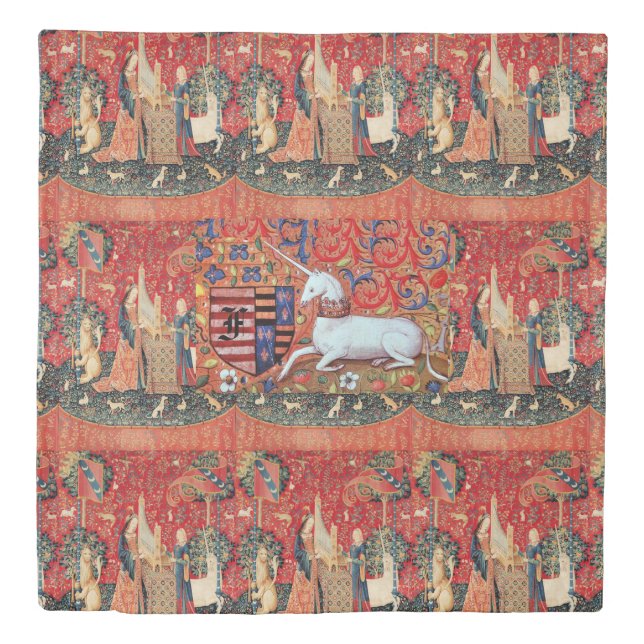 UNICORN ,LADY PLAYING ORGAN ANIMALS MONOGRAM DUVET COVER (Front)