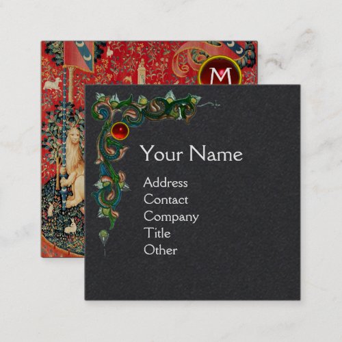 UNICORNLADY PLAYING ORGANGEMSTONE MONOGRAM Black Square Business Card