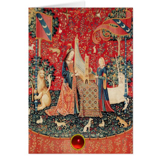 UNICORN,LADY PLAYING ORGAN Red Floral Christmas (Front)