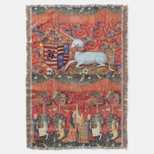 UNICORN LADY PLAYING ORGAN WITH ANIMALS MONOGRAM THROW BLANKET