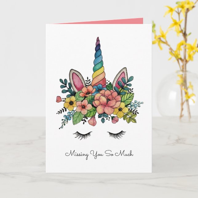 Unicorn Lashes With Rainbow Horn Card (Yellow Flower)