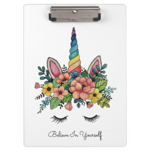 Unicorn Lashes With Rainbow Horn Clipboard