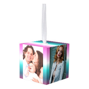 unicorn lavender teal ombre turquoise mermaid cube ornament