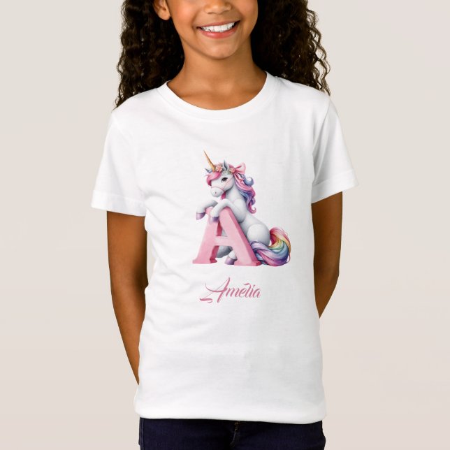 Unicorn letter A monogram initial magical day  T-Shirt (Front)