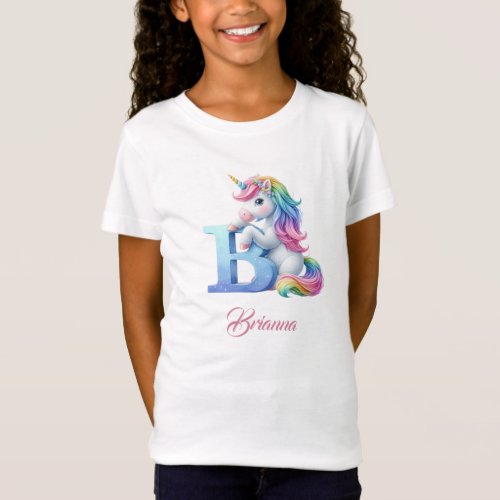 Unicorn letter B monogram initial magical day  T_Shirt