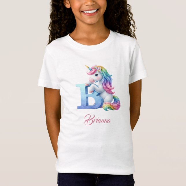 Unicorn letter B monogram initial magical day  T-Shirt (Front)