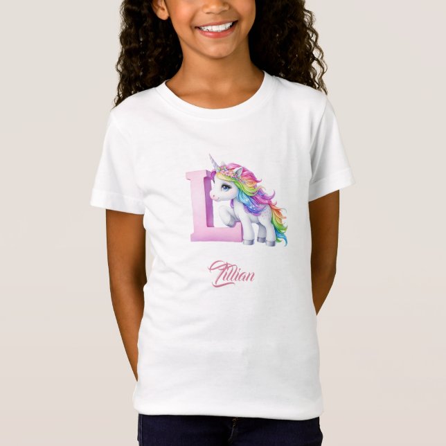 Unicorn letter K monogram initials girls gift T-Shirt (Front)
