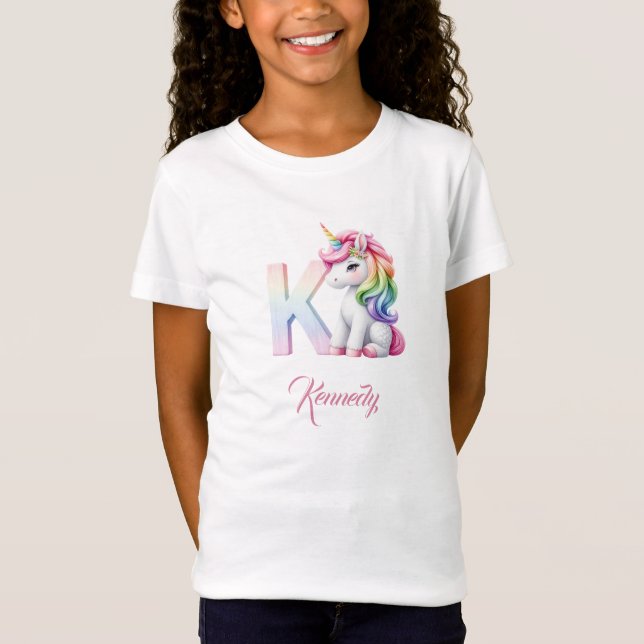 Unicorn letter K monogram initials girls gift T-Shirt (Front)