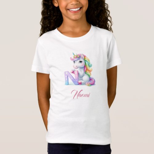 Unicorn letter N monogram initial magical day T_Shirt