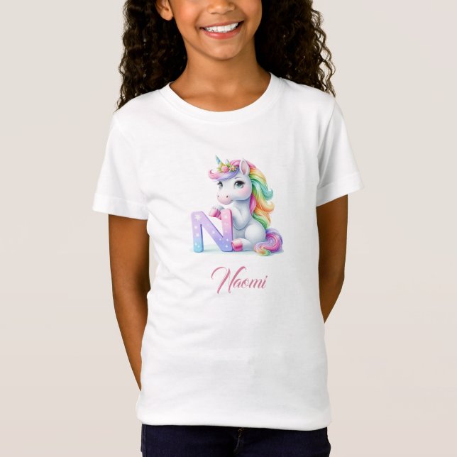 Unicorn letter N monogram initial magical day T-Shirt (Front)