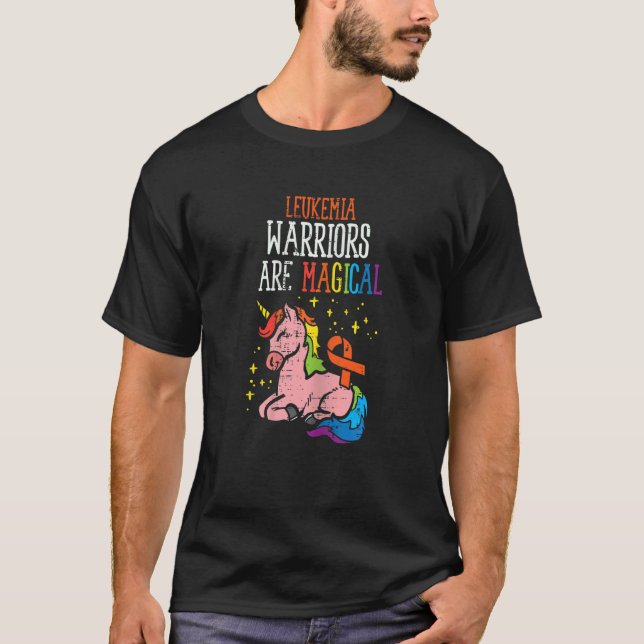 Unicorn Leukemia Warriors Magical Orange Ribbon Aw T-Shirt (Front)