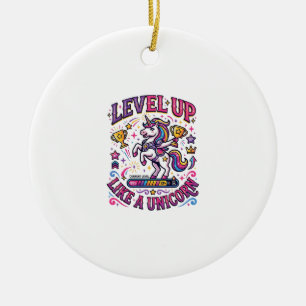 Unicorn Level Up Like a Unicorn Commercial Cute Gi Ceramic Ornament