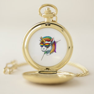 Unicorn LGBT Unicorn With LGBT Sunglasses Pride Un Pocket Watch