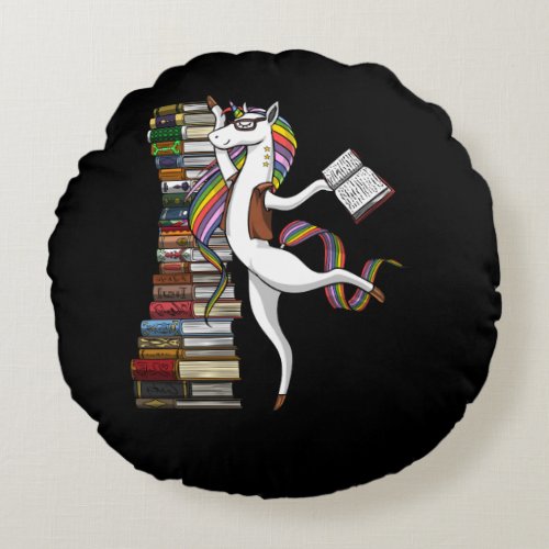 Unicorn Librarian Magical Book Reading Nerd Round Pillow