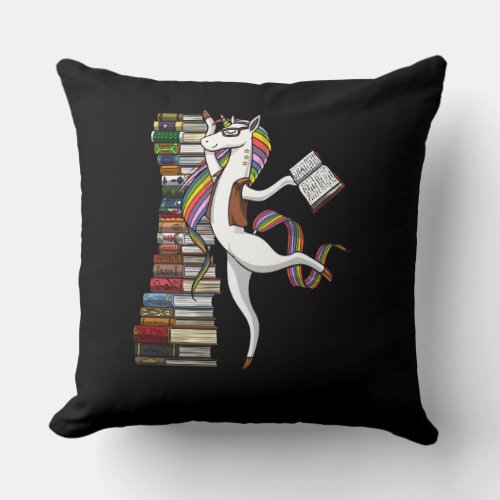 Unicorn Librarian Magical Book Reading Nerd Throw Pillow