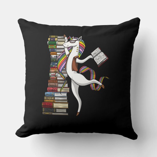 Unicorn Librarian Magical Book Reading Nerd Throw Pillow (Front)