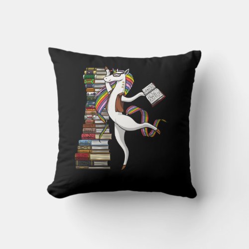 Unicorn Librarian Magical Book Reading Nerd Throw Pillow