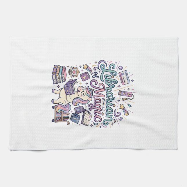 Unicorn Librarian of Magic Print Ready Apparel Gra Kitchen Towel (Horizontal)