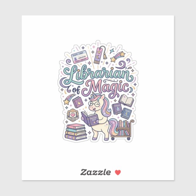 Unicorn Librarian of Magic Print Ready Apparel Gra Sticker (Sheet)