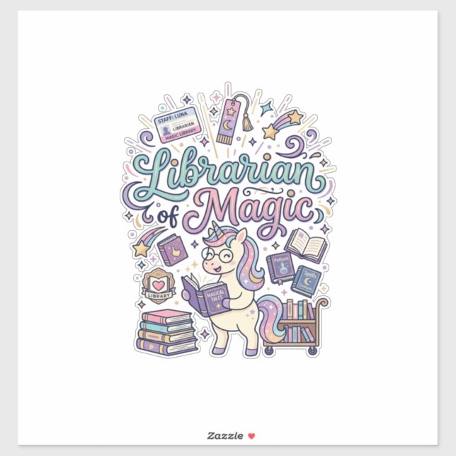 Unicorn Librarian of Magic Print Ready Apparel Gra Sticker (Sheet)
