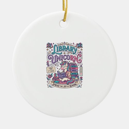 Unicorn Library Unicorn Colorful POD Artwork_1 Ceramic Ornament