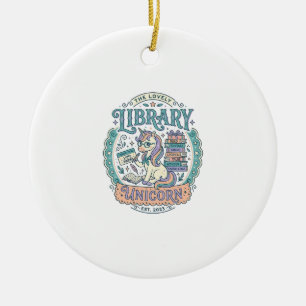 Unicorn Library Unicorn Whimsical Graphic Tee Desi Ceramic Ornament