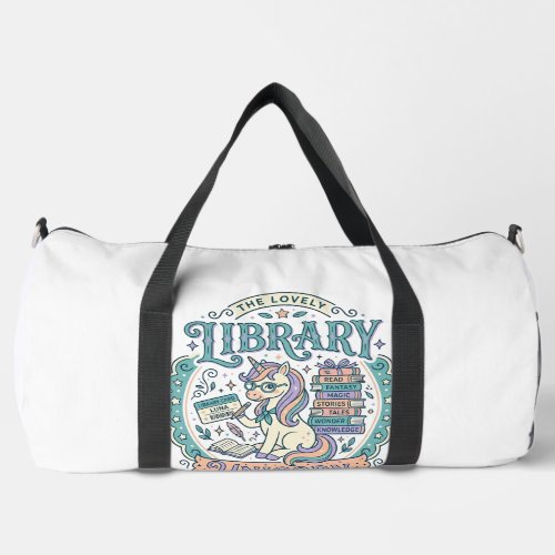 Unicorn Library Unicorn Whimsical Graphic Tee Desi Duffle Bag