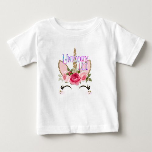 UNICORN LIFE Gold Glitter  Pink Floral Trendy Baby T_Shirt