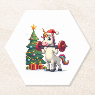 Unicorn Lifting Christmas Weightlifting Deadlift G Paper Coaster