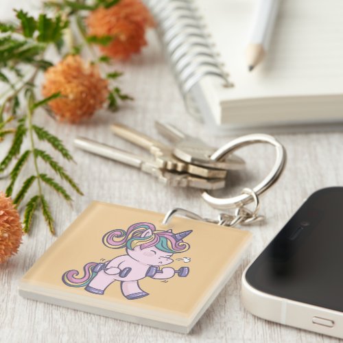 Unicorn lifting weights design keychain