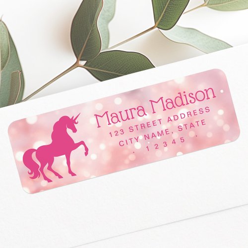 Unicorn light pink ethereal bokeh return address label