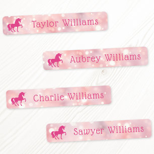Unicorn light pink ethereal bokeh waterproof name labels
