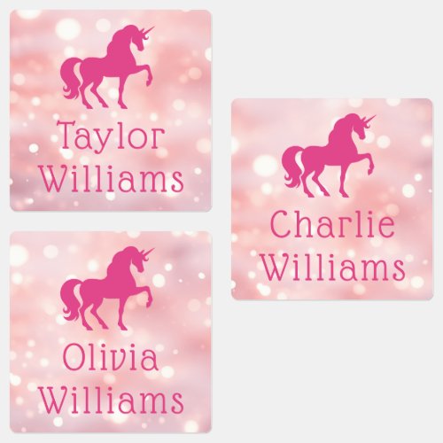 Unicorn light pink ethereal bokeh waterproof name labels