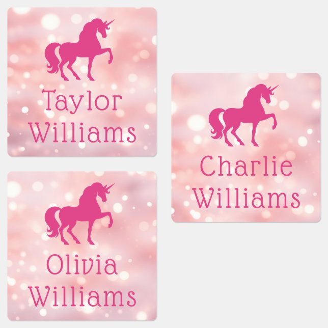 Unicorn light pink ethereal bokeh waterproof name labels (Group)