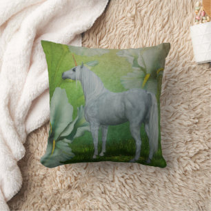 Unicorn Lily Flowers Fantasy Art Throw Pillow