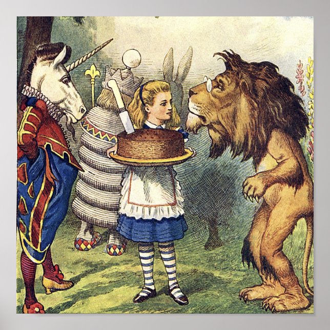 Unicorn Lion and Alice in Wonderland Print (Front)