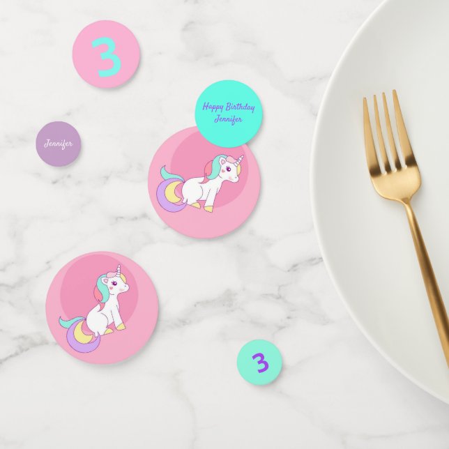 Unicorn Little Girl's Birthday Party Age Name Confetti (Group)
