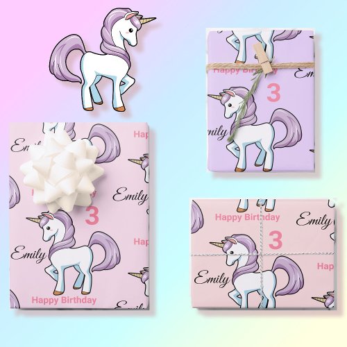 Unicorn Little Girls Birthday Party Gift Wrapping Paper Sheets