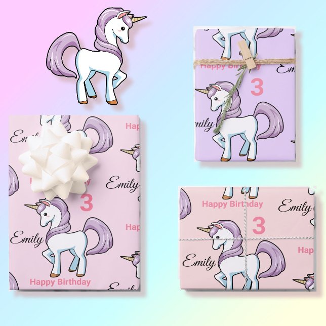 Unicorn Little Girl's Birthday Party Gift Wrapping Paper Sheets (Creator Uploaded)
