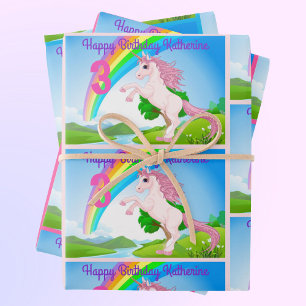 Unicorn Little Girl's Birthday Party Gift Wrapping Paper Sheets