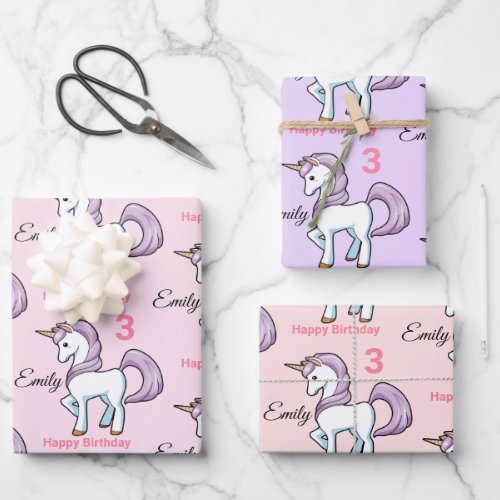 Unicorn Little Girls Birthday Party Gift Wrapping Paper Sheets