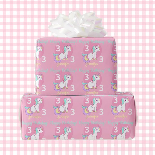 Unicorn Little Girl's Birthday Pink Gift Wrapping Paper (Creator Uploaded)