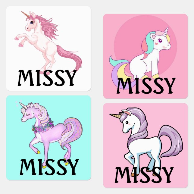 Unicorn Little Girl's Iron On Labels NAME (Group)