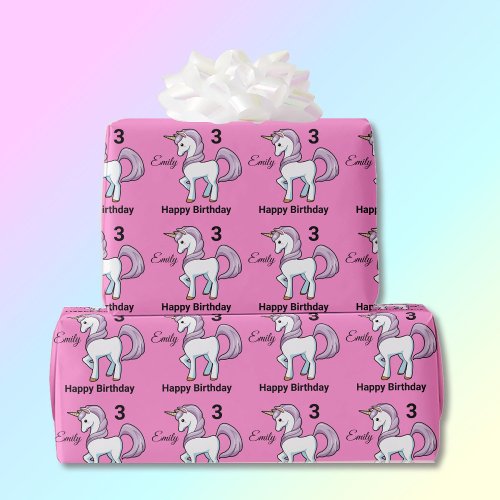 UNICORN Little Girls Personalize Name Birthday Wrapping Paper